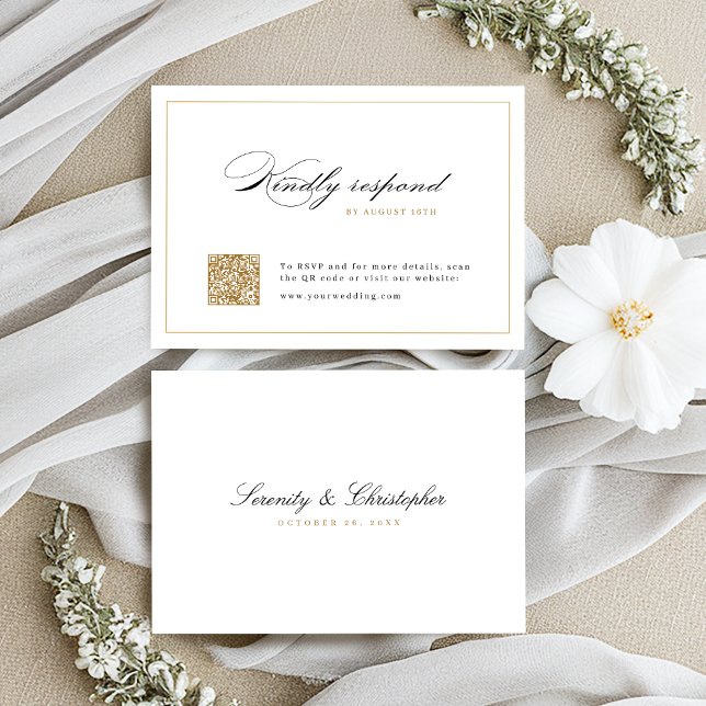 Classic Elegance Script Simple QR code wedding RSVP Card (Classic Elegance Script Simple QR code wedding RSVP Card)