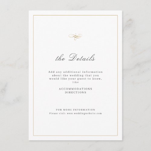 Classic Elegance Script Simple Wedding Details Enclosure Card