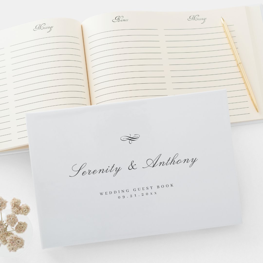 Classic Elegance Script Simple Wedding Guest Book | Zazzle