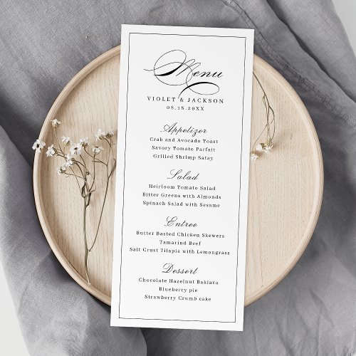 Classic Elegance Script Simple Wedding Menu