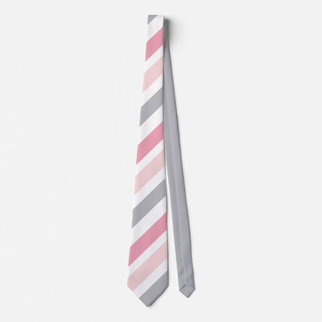Classic Elegance Soft Pastel Pink Gray Stripe Neck Tie (Front)