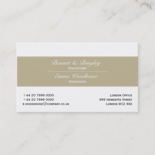 Classic Elegance Tan &amp; White Business Card