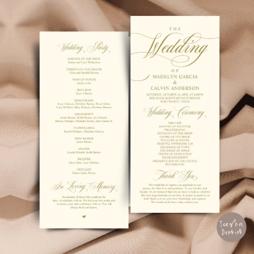 Classic Elegance Wedding Ceremony Order Thank you Program