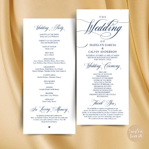 Classic Elegance Wedding Ceremony Order Thank you Program