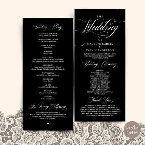 Classic Elegance Wedding Ceremony Order Thank you Program