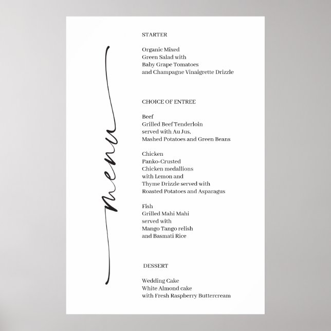 Classic Elegance Wedding Menu Poster (Front)