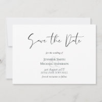 Classic Elegance White Script Save the Date Budget