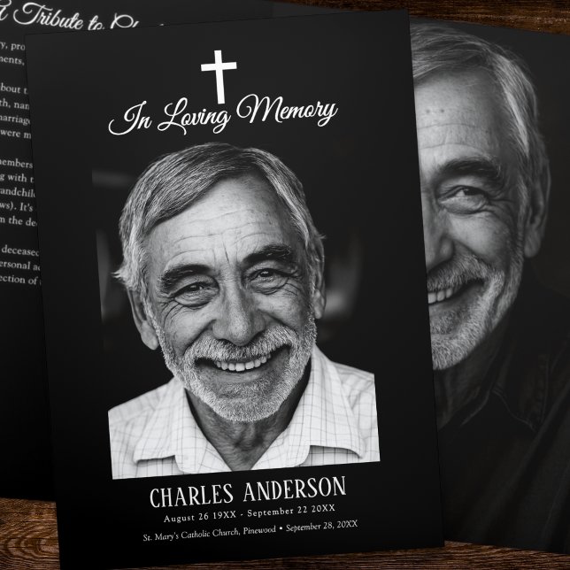 Classic Elegant 2-Photo Catholic Funeral/Memorial Tri-Fold Program (Creator Uploaded)