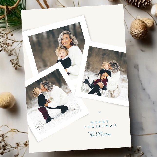 classic elegant 4 photo collage merry christmas holiday card (Creator Uploaded)