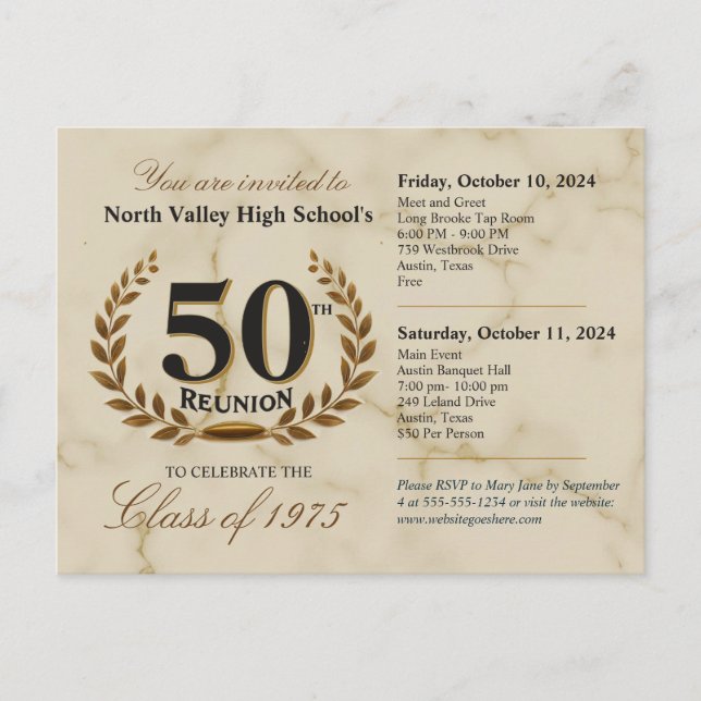 Classic Elegant 50th High School Reunion - 2 Days Postcard (Front)