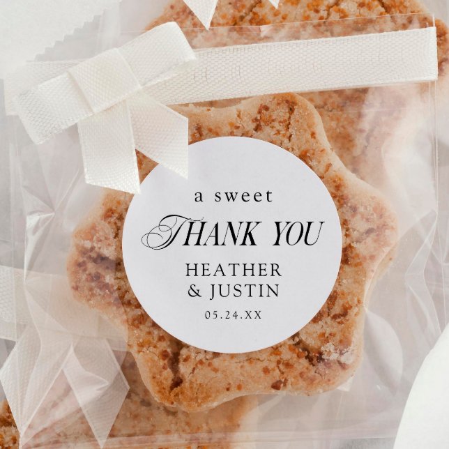 Classic Elegant A Sweet Thank You Wedding Favor Round Sticker (Creator Uploaded)