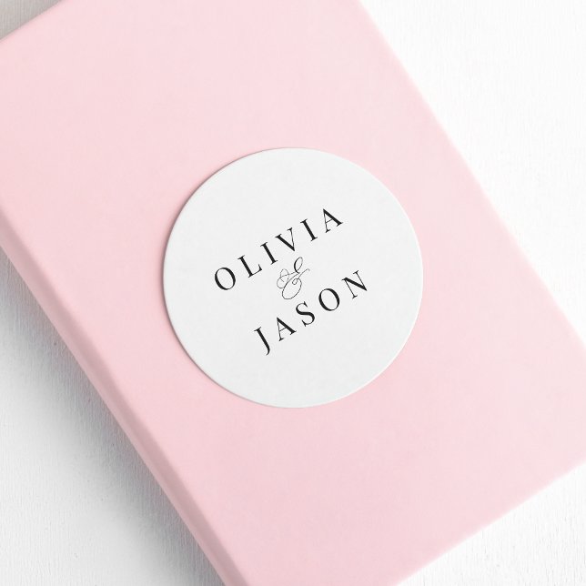 Classic Elegant Ampersand White Wedding Classic Round Sticker (Creator Uploaded)