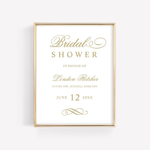 Classic Elegant Antique Gold Wedding Bridal Shower Poster