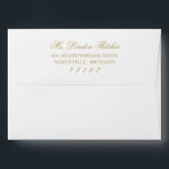 Classic Elegant Antique Gold Wedding Envelope<br><div class="desc">This classic wedding mailing envelope features a white background with the return address printed on the back flap in antique gold, with the name displayed in elegant calligraphy and the zip code in a script accent. A warm and polished presentation for your wedding stationery. Personalize with your names and mailing...</div>