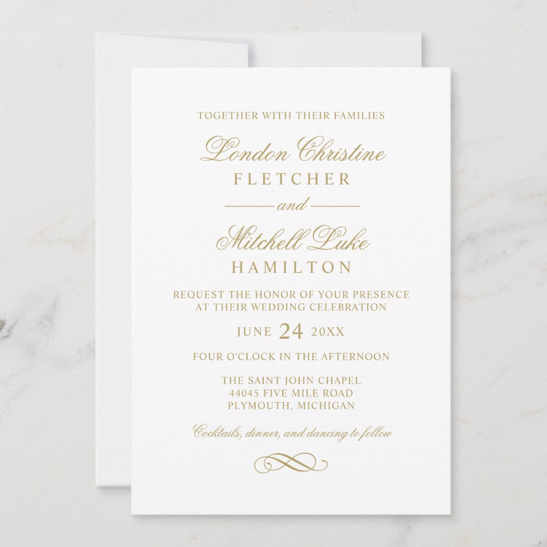 Classic Elegant Antique Gold Wedding Invitation 