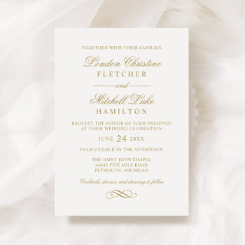 Classic Elegant Antique Gold Wedding Invitation by Plush_Paper at Zazzle
