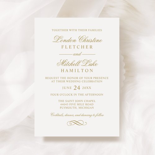 Classic Elegant Antique Gold Wedding Invitation