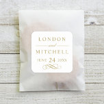 Classic Elegant Antique Gold Wedding Monogram Square Sticker<br><div class="desc">Formal antique gold wedding favor sticker design features beautiful typography with classic block lettering. The custom monogram text can be personalized with the bride and groom names and wedding date. Includes a decorative scroll accent. Please shop our Classic Elegant Antique Gold Wedding Collection for coordinating designs.</div>