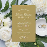 Classic Elegant Antique Gold Wedding Programs<br><div class="desc">Formal antique gold wedding ceremony program design features beautiful typography that combines a traditional flourished calligraphy script with classic block lettering. Includes a decorative scroll design accent. The custom text can be fully personalized for your wedding day. Note, these folded sheet programs arrive flat and require a center fold. Please...</div>