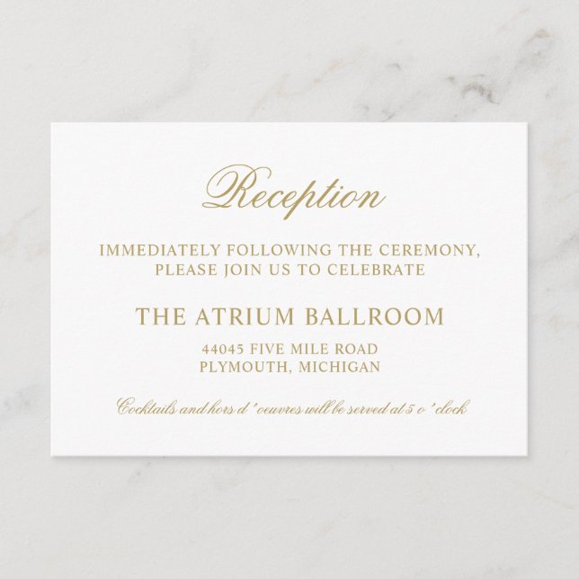 Classic Elegant Antique Gold Wedding Reception Enclosure Card (Front)