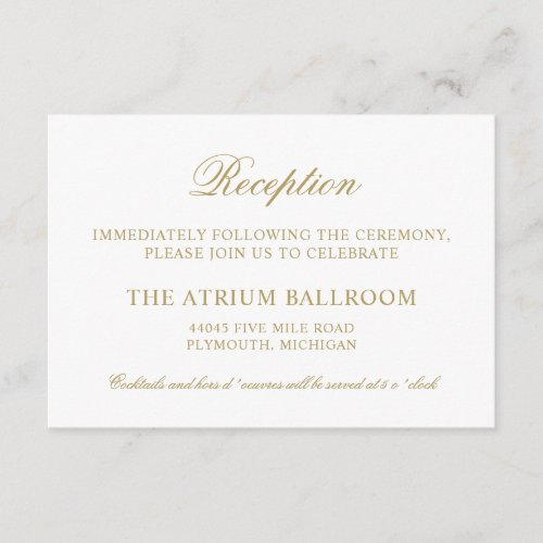 Classic Elegant Antique Gold Wedding Reception Enclosure Card