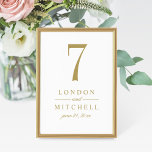 Classic Elegant Antique Gold Wedding Table Number<br><div class="desc">Elegant and stylish antique gold wedding table number card features a beautiful minimalist typography monogram design. The custom text and table number can be fully personalized with the bride and groom's names and wedding date. Note, each table number card must be customized and individually added to the shopping cart (1,...</div>