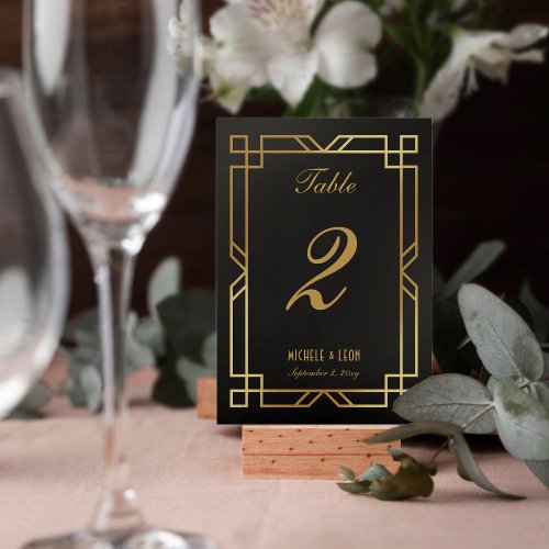 Classic Elegant Art Deco Frame Wedding Black Gold Table Number