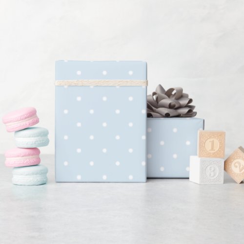Classic Elegant Baby Blue White Polka Dots Pattern Wrapping Paper