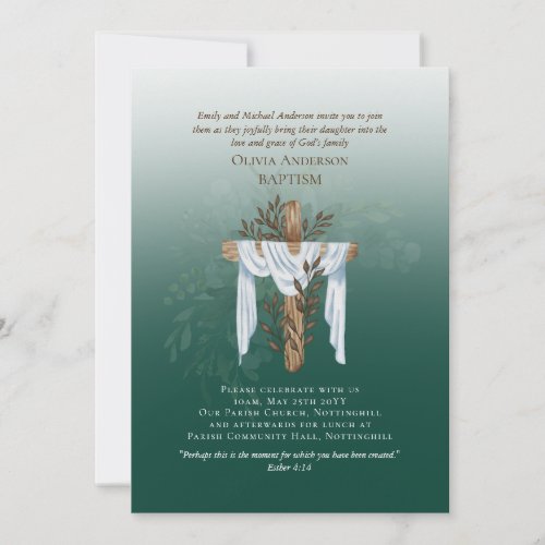 Classic Elegant BAPTISM Invite Emerald Green