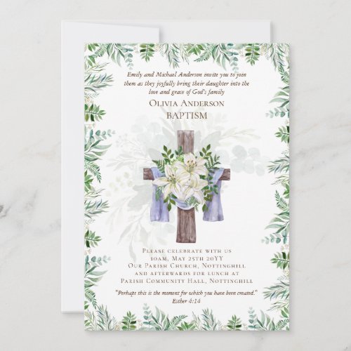 Classic Elegant BAPTISM Invite Greenery Lilys