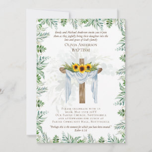 Classic Elegant BAPTISM Invite Greenery Sunflowers