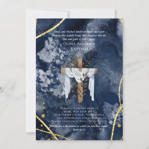 Classic Elegant BAPTISM Invite Navy Blue Gold