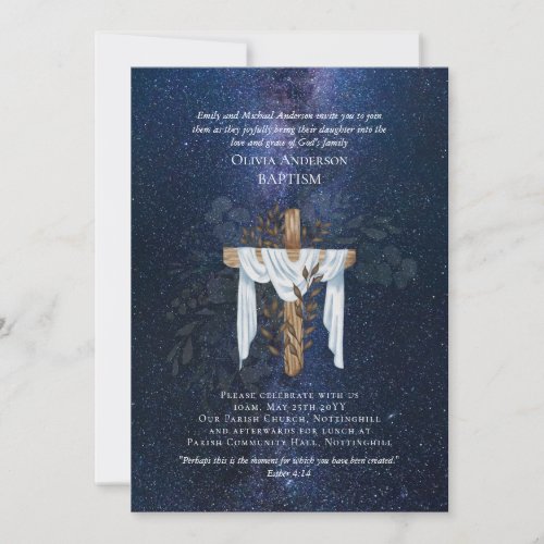 Classic Elegant BAPTISM Invite Navy Starry Night
