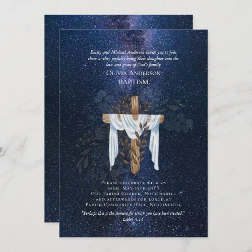 Classic Elegant BAPTISM Invite Navy Starry Night