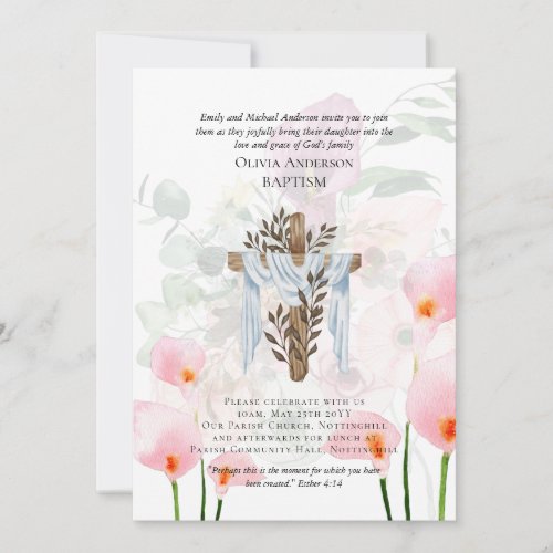 Classic Elegant BAPTISM Invite Pink Calla Lilys