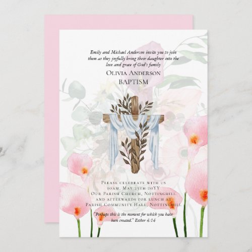 Classic Elegant BAPTISM Invite Pink Calla Lilys