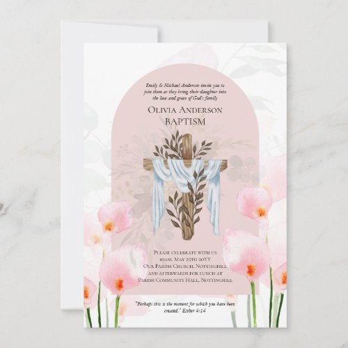 Classic Elegant BAPTISM Invite Pink Calla Lilys