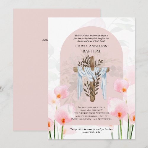 Classic Elegant BAPTISM Invite Pink Calla Lilys