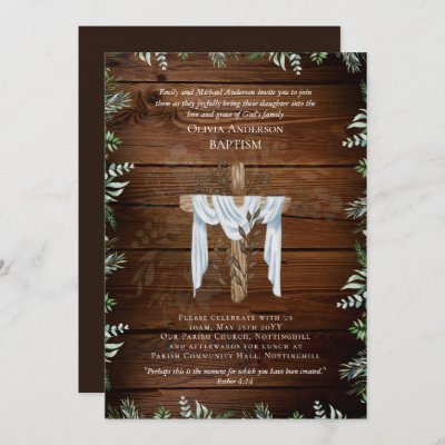 Classic Elegant BAPTISM Invite Rustic Wood