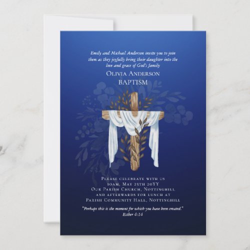 Classic Elegant BAPTISM Invite Sapphire Blue