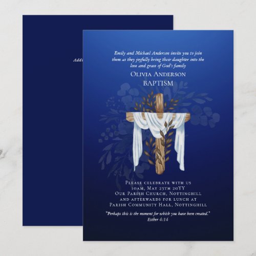 Classic Elegant BAPTISM Invite Sapphire Blue