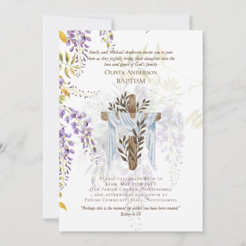 Classic Elegant BAPTISM Invite Wisteria Purple