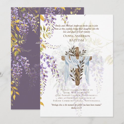 Classic Elegant BAPTISM Invite Wisteria Purple