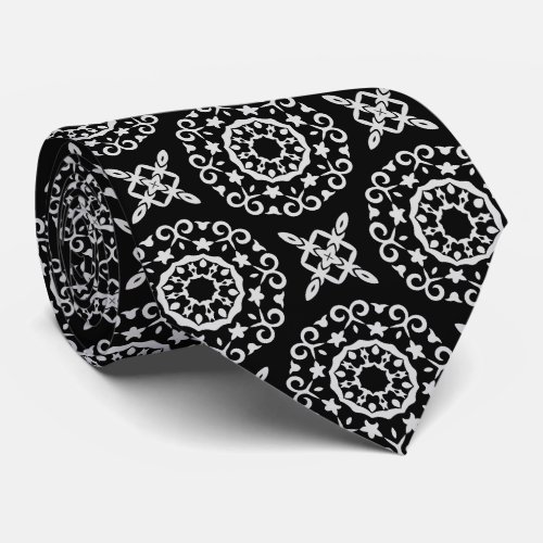 Classic Elegant Baroque Decorative Black and White Neck Tie