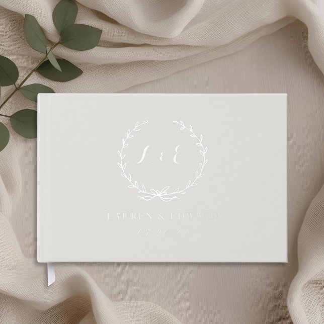 Classic Elegant Beige and Silver Wreath Wedding Foil Guest Book (Creator Uploaded)