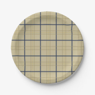 Classic Elegant Beige Blue Plaid  Paper Plates