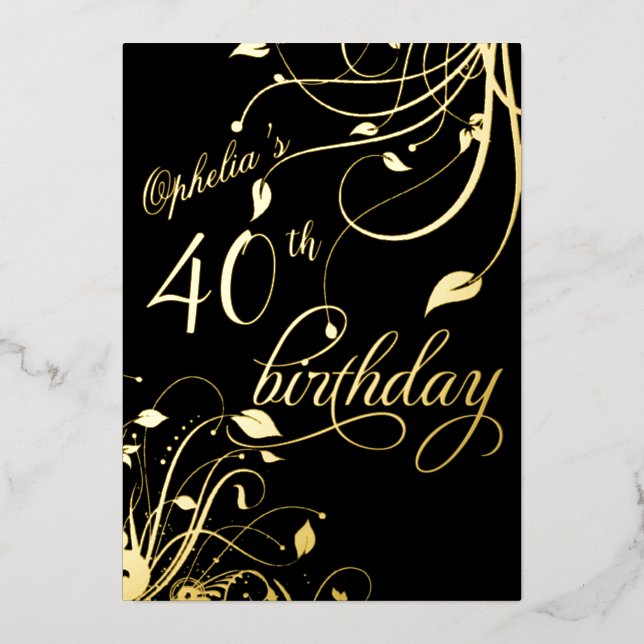Classic Elegant Black and Gold Birthday Foil Invitation (Front)