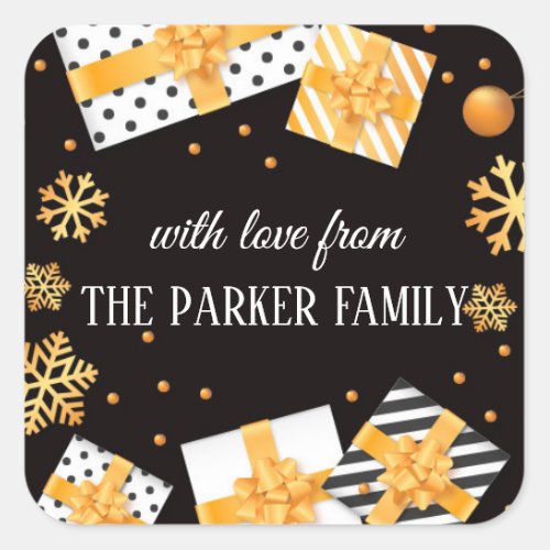 Classic elegant black and gold christmas gifts square sticker