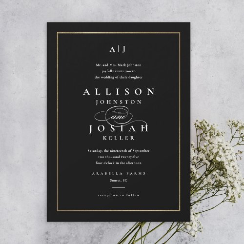 Classic Elegant Black and Gold Wedding Invitation