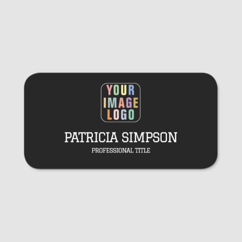 Classic Elegant Black and White Add Logo Title  Name Tag